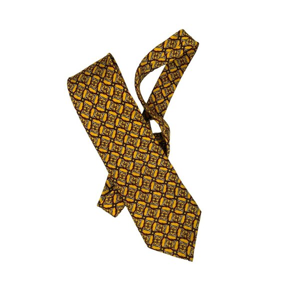 Vintage Brooks Brothers All Silk Yellow & Red Chain Buckle Pattern Tie Classic - Picture 1 of 3